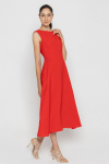 Red sleeveless dress with a flared bottom 