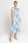 Dress with an elegant printed design in shades of grey, sapphire and blue 