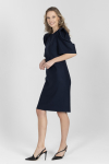 Granatowa elegancka sukienka z cienkiej wełny