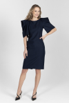Granatowa elegancka sukienka z cienkiej wełny