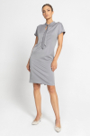 Grey short-sleeved dress with neck tie 