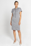 Grey short-sleeved dress with neck tie 