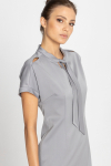 Grey short-sleeved dress with neck tie 