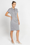 Grey short-sleeved dress with neck tie 