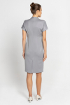 Grey short-sleeved dress with neck tie 