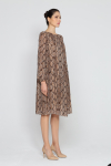 Brown long-sleeved dress with animal printed design