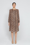 Brown long-sleeved dress with animal printed design