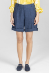 Granatowe krótkie spodenki z grubego lnu