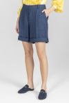 Granatowe krótkie spodenki z grubego lnu