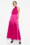 Elegant dress with bare shoulders and a classic, column bottom in the skirt part