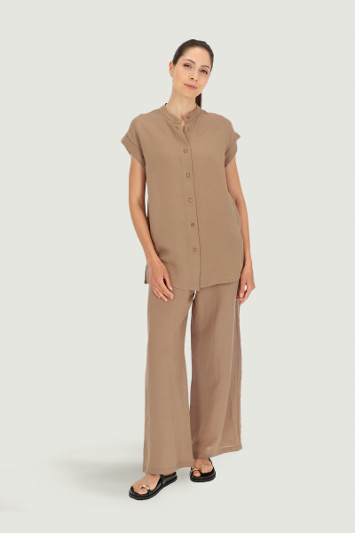 Beige blouse with a stand-up collar