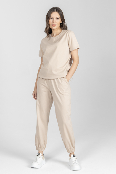 Beżowe dzianinowe spodnie z bawełny