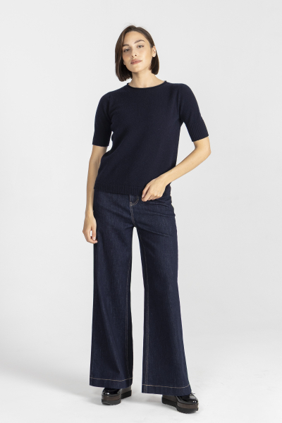 Navy blue loose-fitting denim trousers
