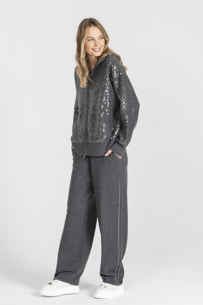 Szare luźne spodnie ozdobione cekinami z wełny i kaszmiru