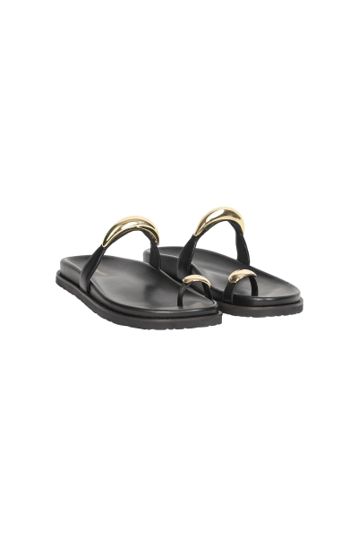  Black flip-flops decorated with gold-colored elements