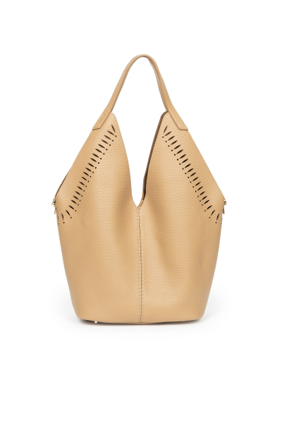 Duża beżowa szoperka z miękkiej skóry
