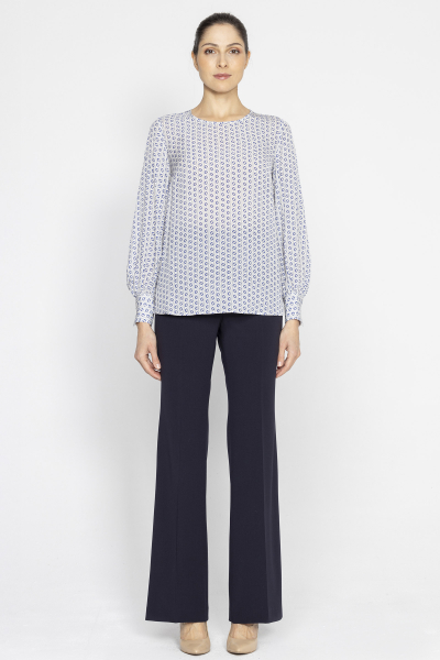 Long-sleeved blouse in navy blue print