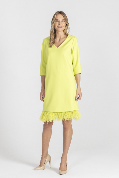 ORO: Elegant lime green dress with attachable feathers