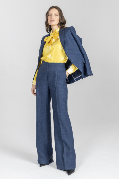 Granatowe spodnie z grubego lnu