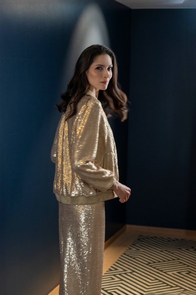 Gold evening sequined bomber jacket
