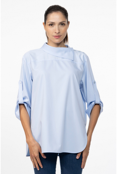 Blue blouse with asymmetrical collar