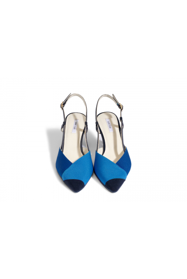 Schuhen mit niedrigen Absätzen mit Patchwork-Spitze in Blautönen