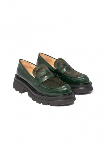 Green moccasins with a thick sole