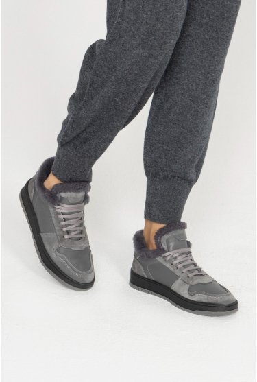  Grey leather sneakers