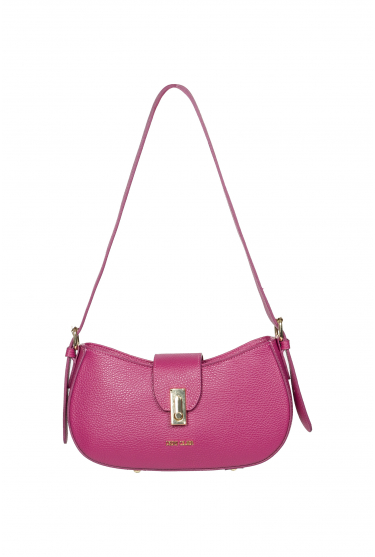 Small handbag with decorative clasp in magenta