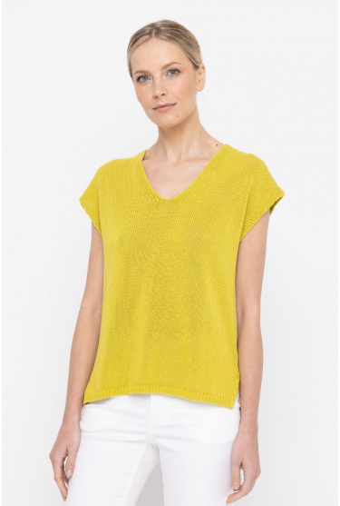 Limonkowo-żółty sweter z dekoltem V