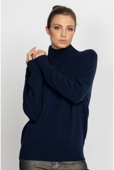  Navy blue roll neck with shiny thread 