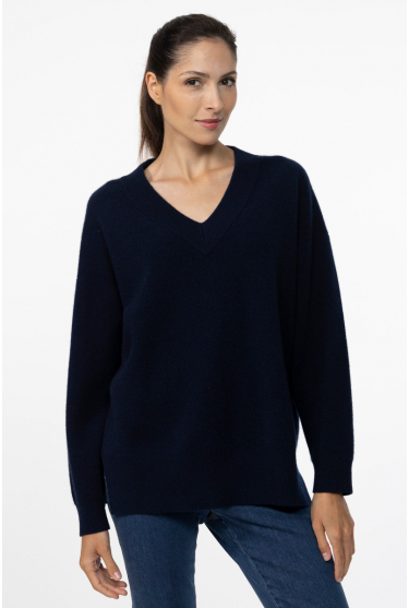Navy cashmere V-neck sweater