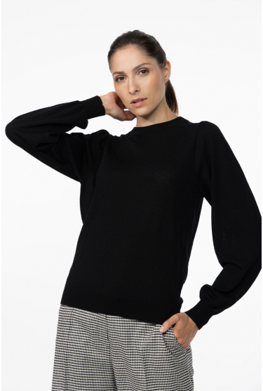 Schwarzer Pullover mit Rundhalsausschnitt aus Wolle