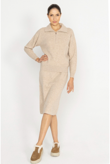 Beige knitted wool and cashmere skirt 