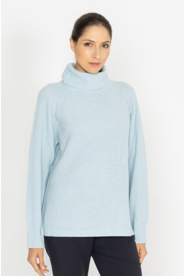  Blue wool and cashmere roll neck