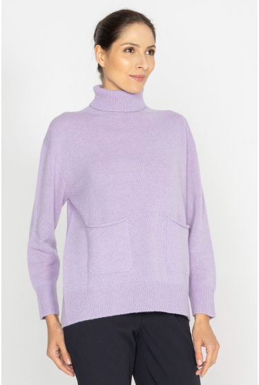 Purple wool and cashmere roll neck