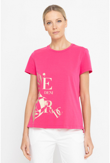 Różowy t-shirt z napisem Deni 