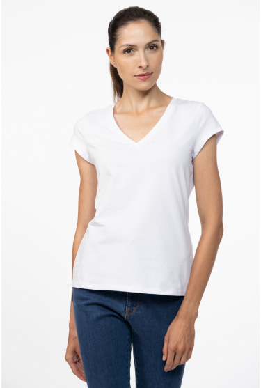 Weißes kristallverziertes T-Shirt