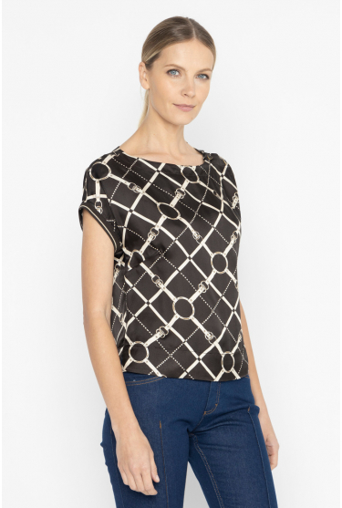 Brązowy top w kremowy print