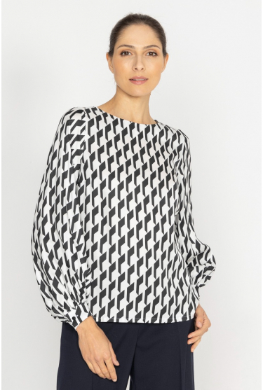 Elegante Bluse mit Druck in Weiß, Schwarz und Graphit