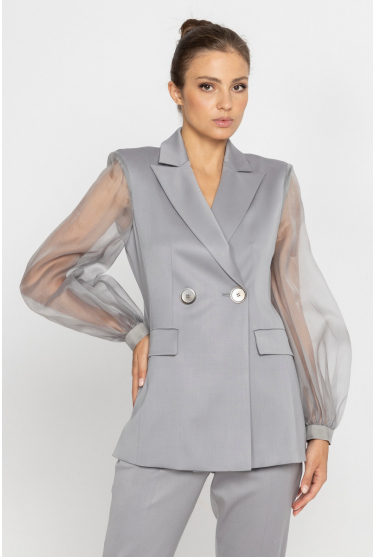 Grey jacket with silk organza sleeves 