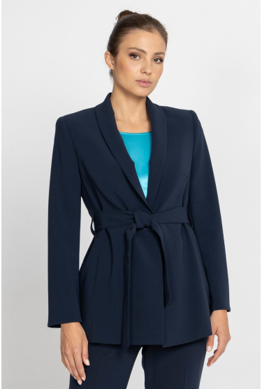 Navy blue tie-waist jacket 