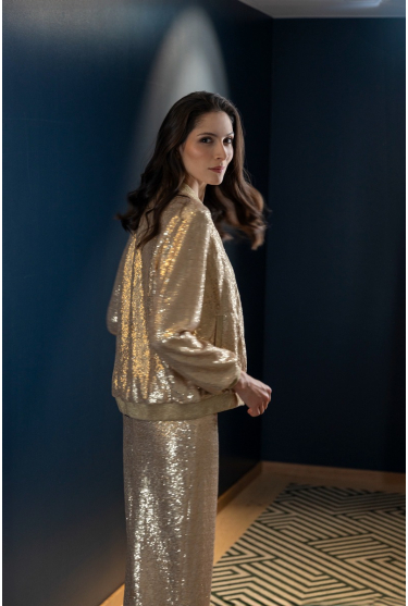 Gold evening sequined bomber jacket