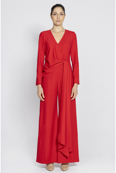 Elegant red tie-waist jumpsuit