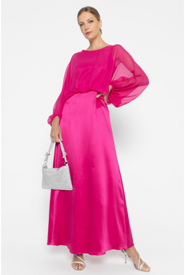 Kleid aus kombinierten Stoffen in Pink